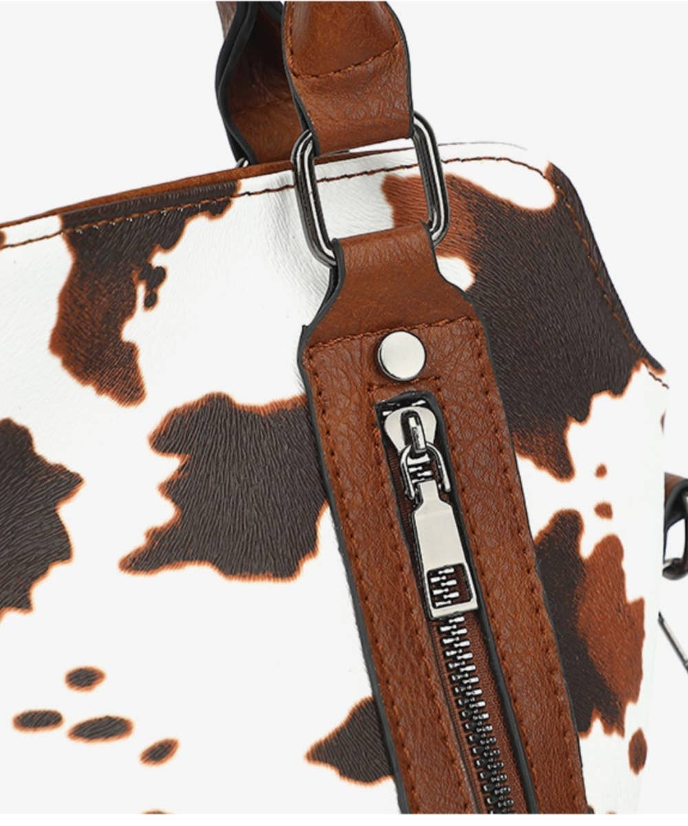 Cow Print Handbag Clutch Purse Set