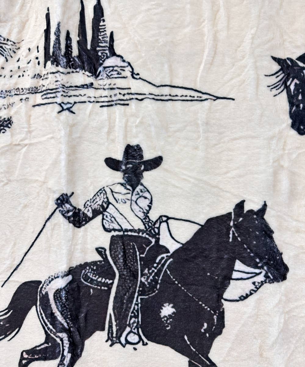 Western Cowboy Print Flannel Blanket
