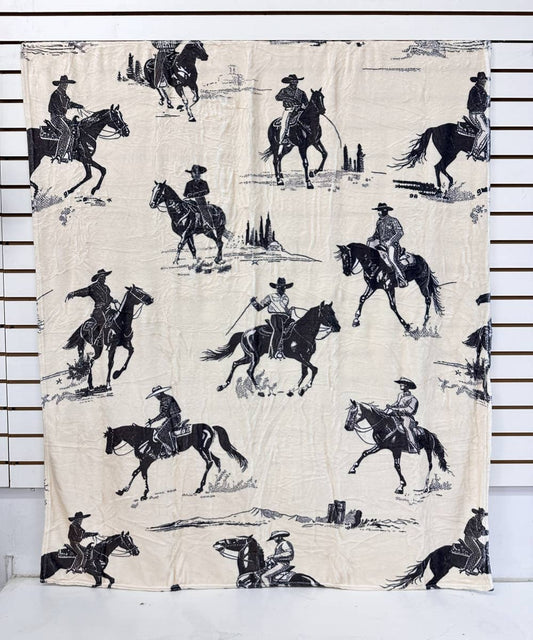 Western Cowboy Print Flannel Blanket