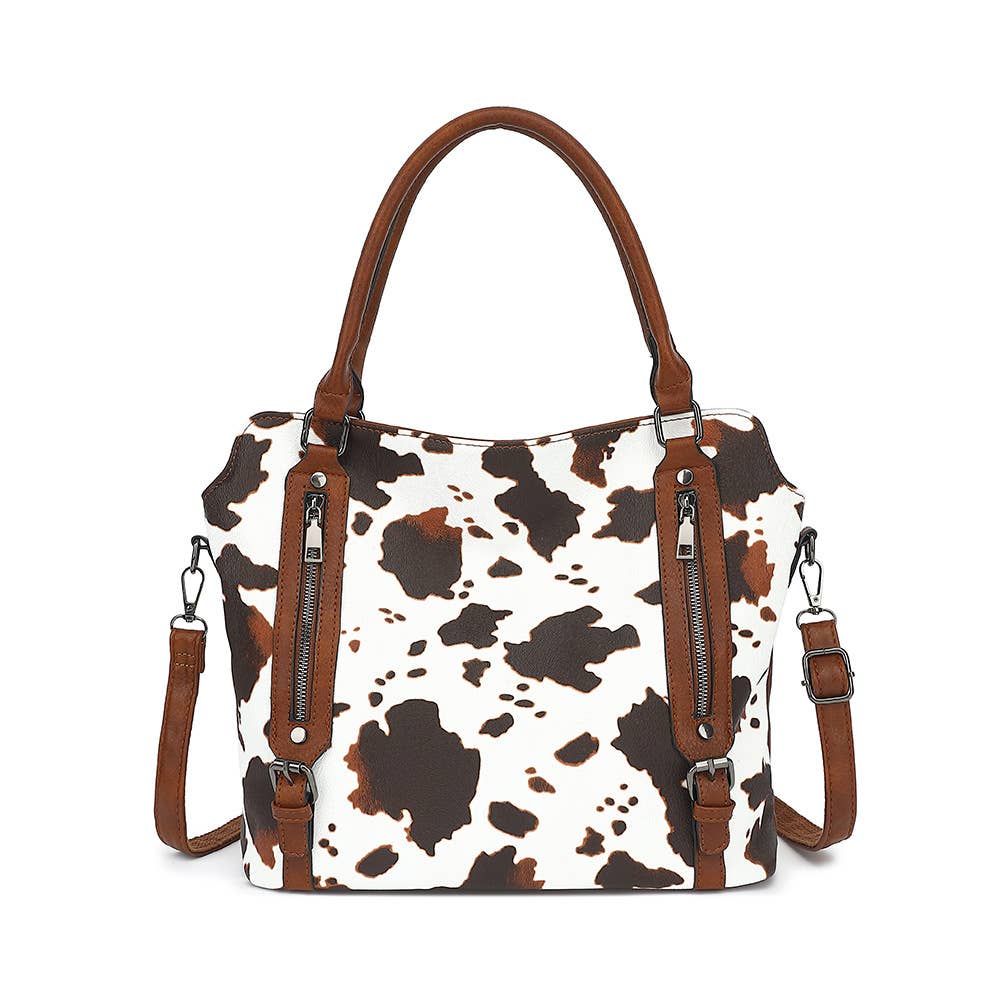 Cow Print Handbag Clutch Purse Set