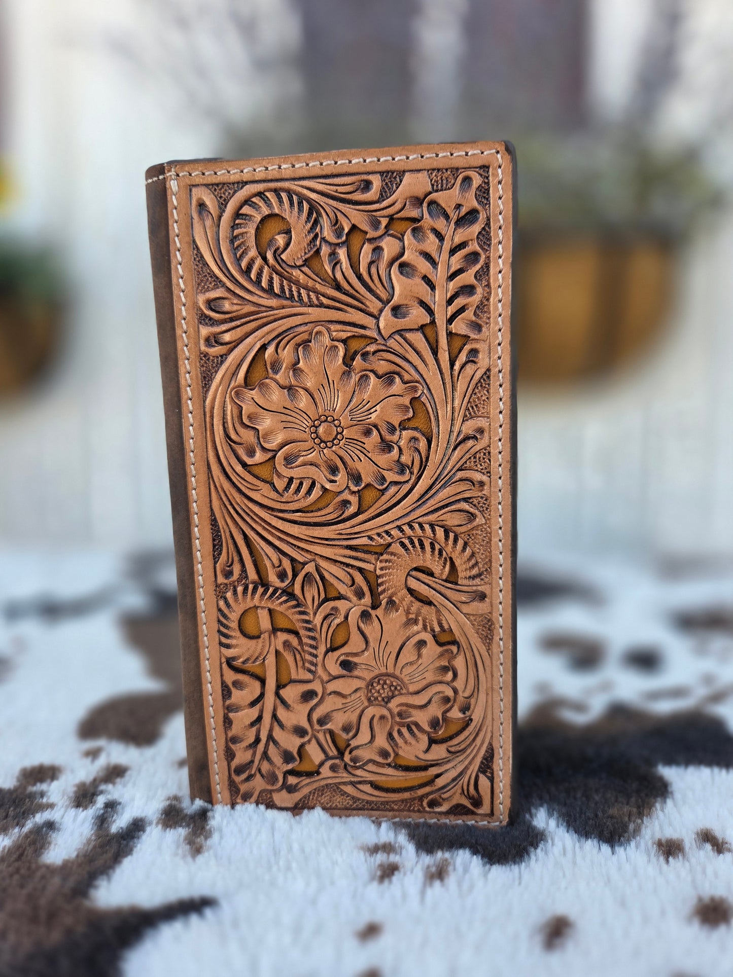 Genuine Tooled Leather Bi-Fold Wallet 