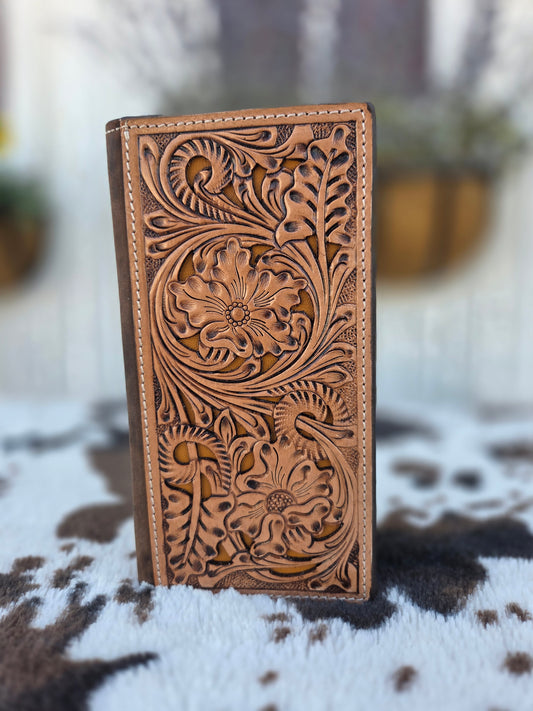 Genuine Tooled Leather Bi-Fold Wallet 