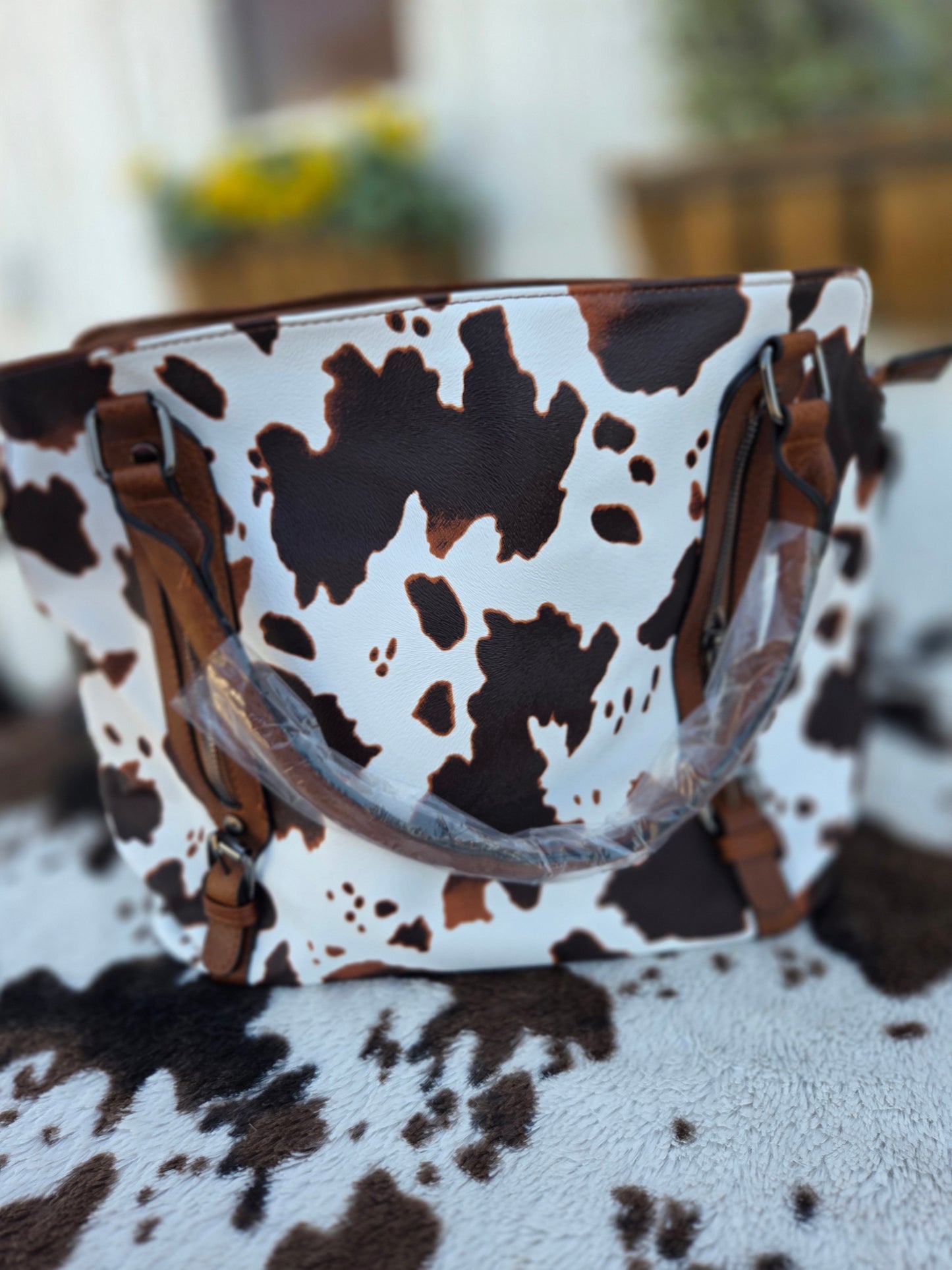 Cow Print Handbag Clutch Purse Set