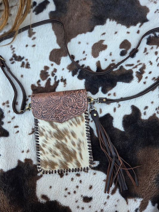 Phone Crossbody Western Tooled Leather Purse