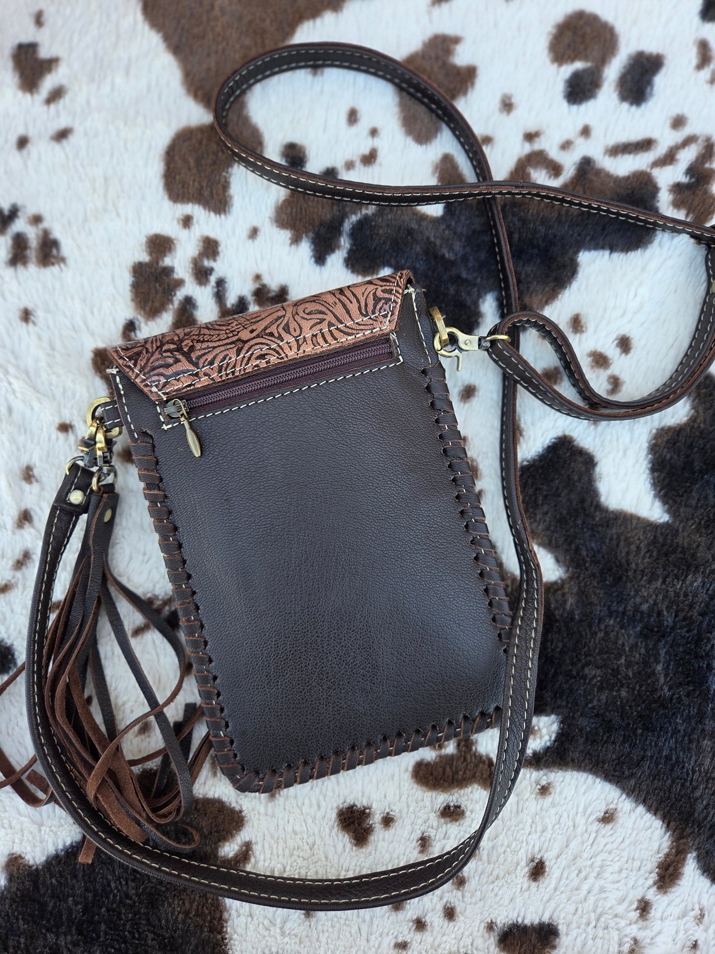 Phone Crossbody Western Tooled Leather Purse